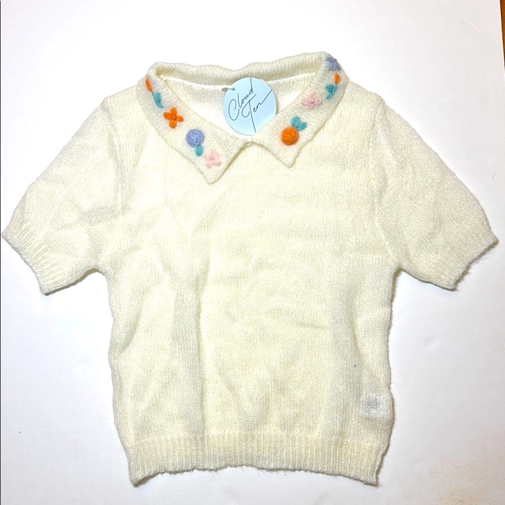 Cloud Ten Embroidered Collar Sweater  S NWT
